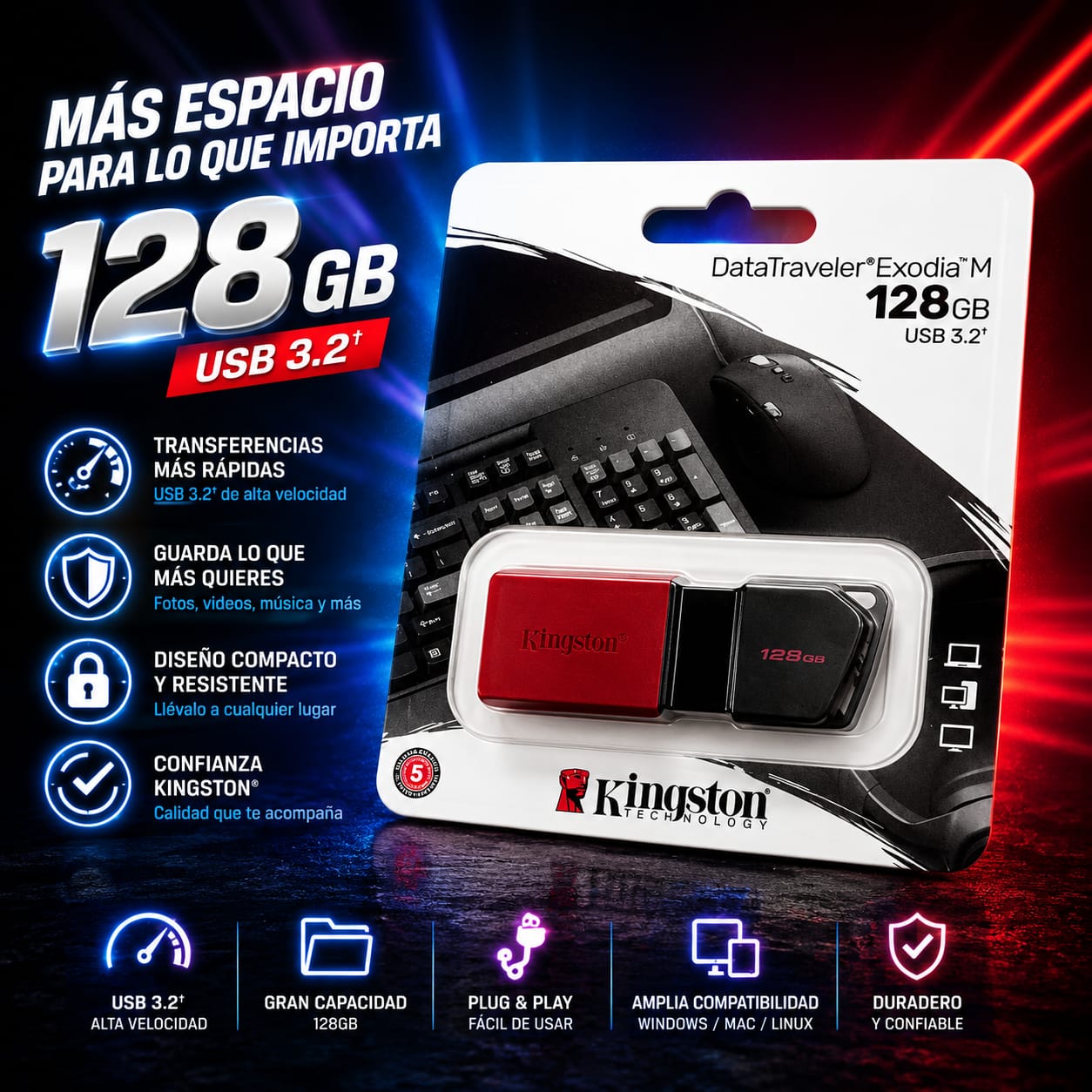 Memoria Usb Kingston Datatraveler Exodia M Retractil 128gb