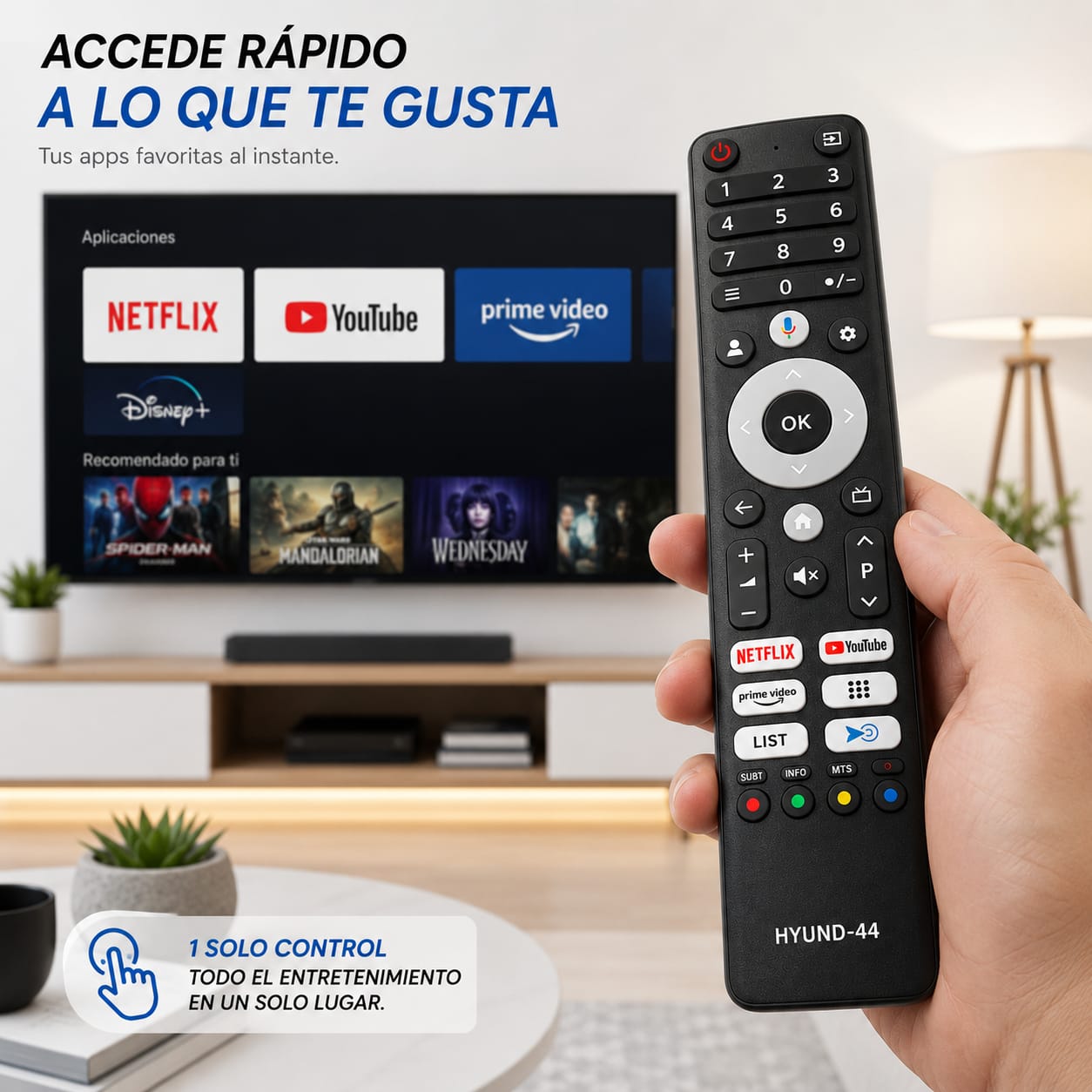 Control Remoto HYUND-44 para Smart TV con Acceso Directo a Apps