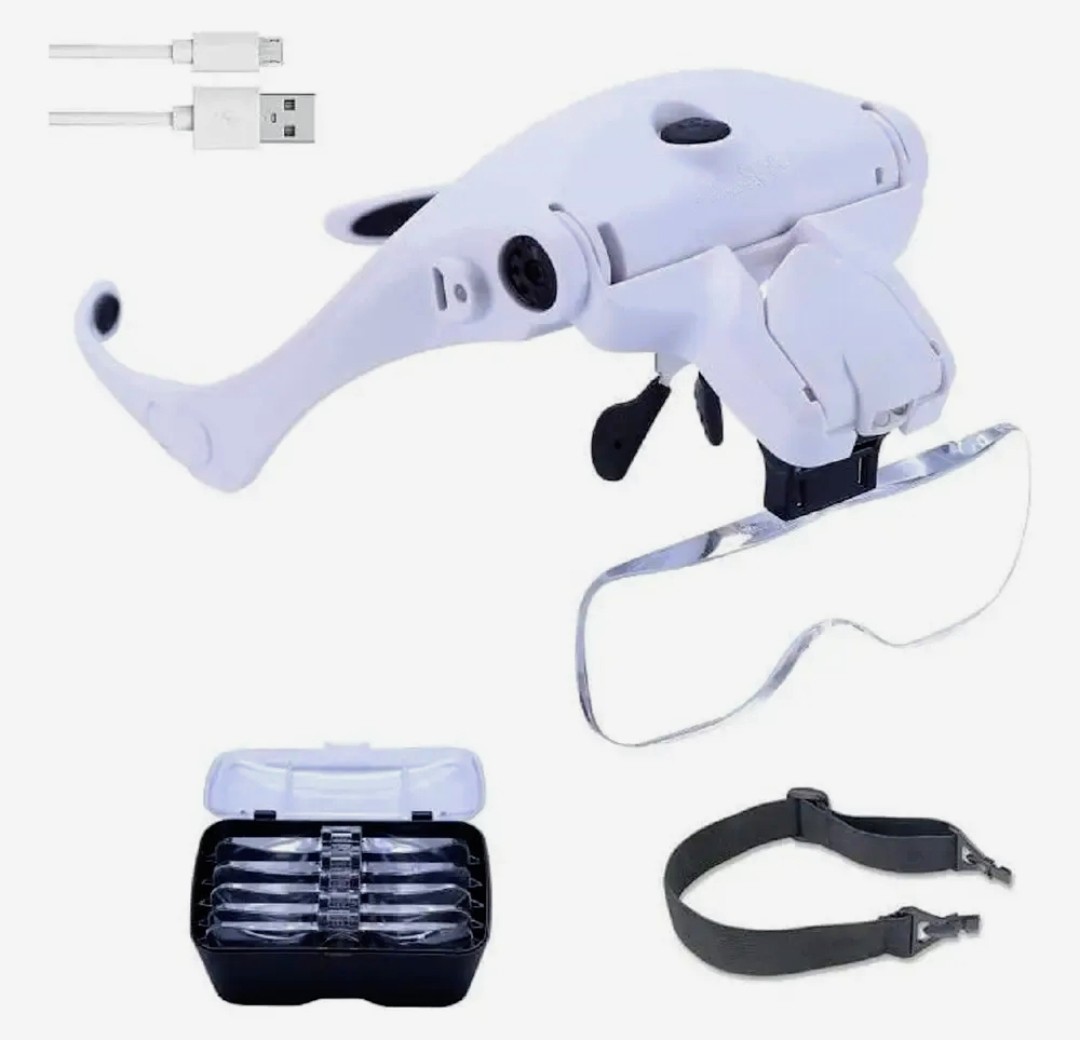 Gafas/Lupa Visera Recargable con Luz LED y Lentes de Aumento Ajustables