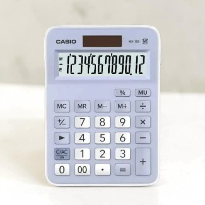 Calculadora Casio MX-12B Azul Claro 12 Dígitos Solar y Pila Original
