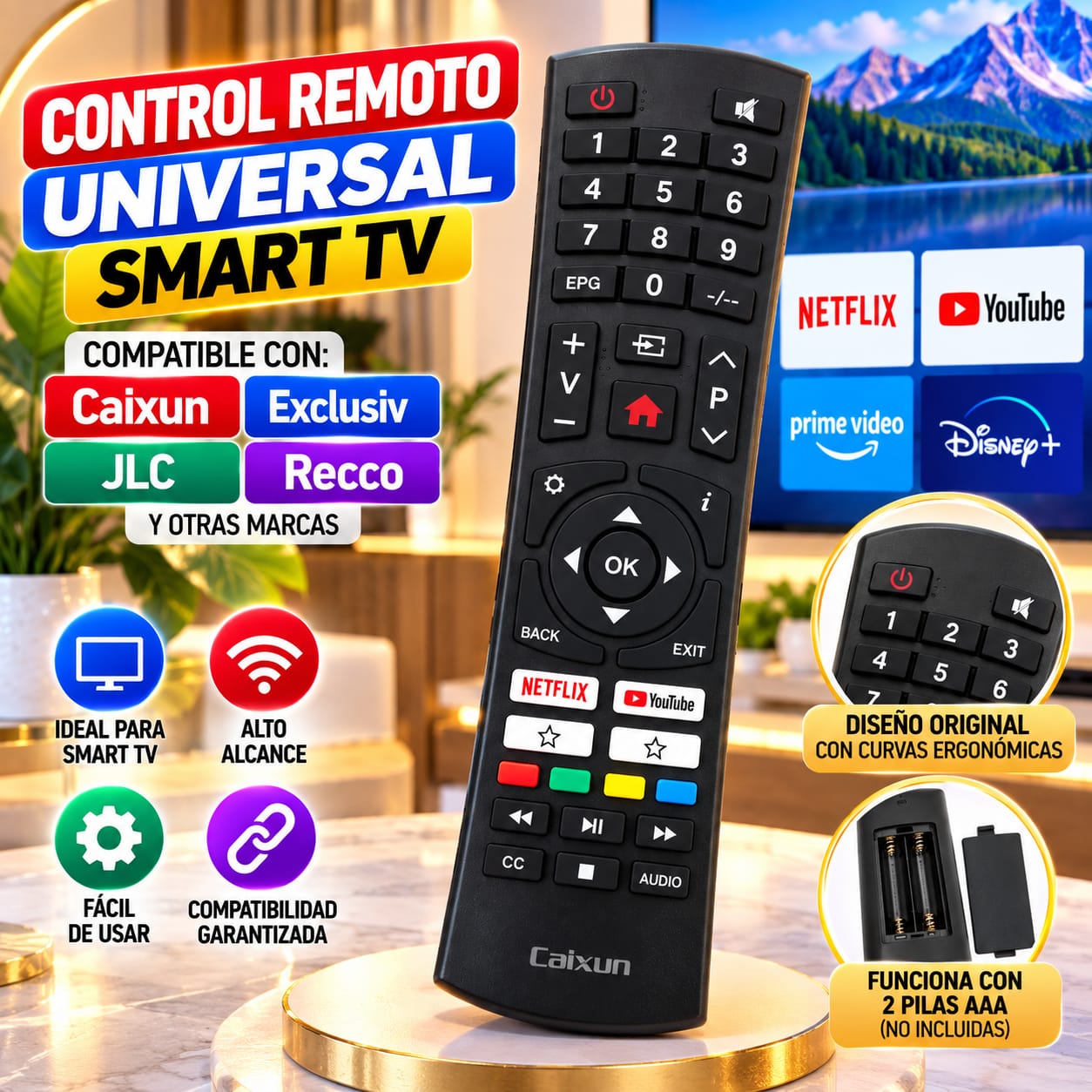 Control Remoto Smart TV ER48514 AD1559 para Caixun Exclusiv JLC Recco