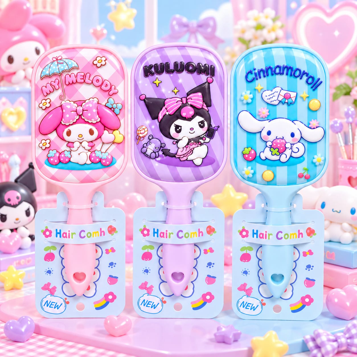 Cepillo para Cabello Kawaii My Melody Kuromi Cinnamoroll X1 Unidad