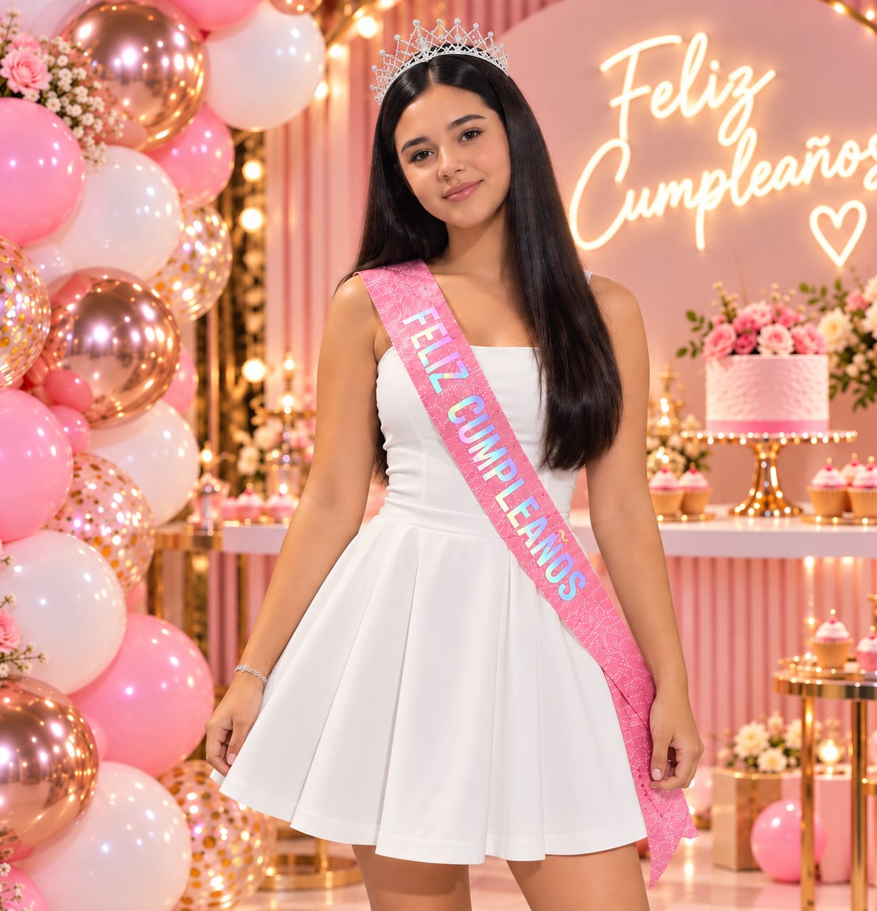 Banda Feliz Cumpleaños Rosada con Letras Tornasol