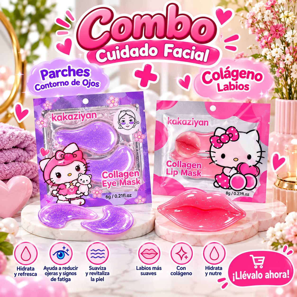 Combo Cuidado Facial Parches de Ojos + Mascarilla para Labios