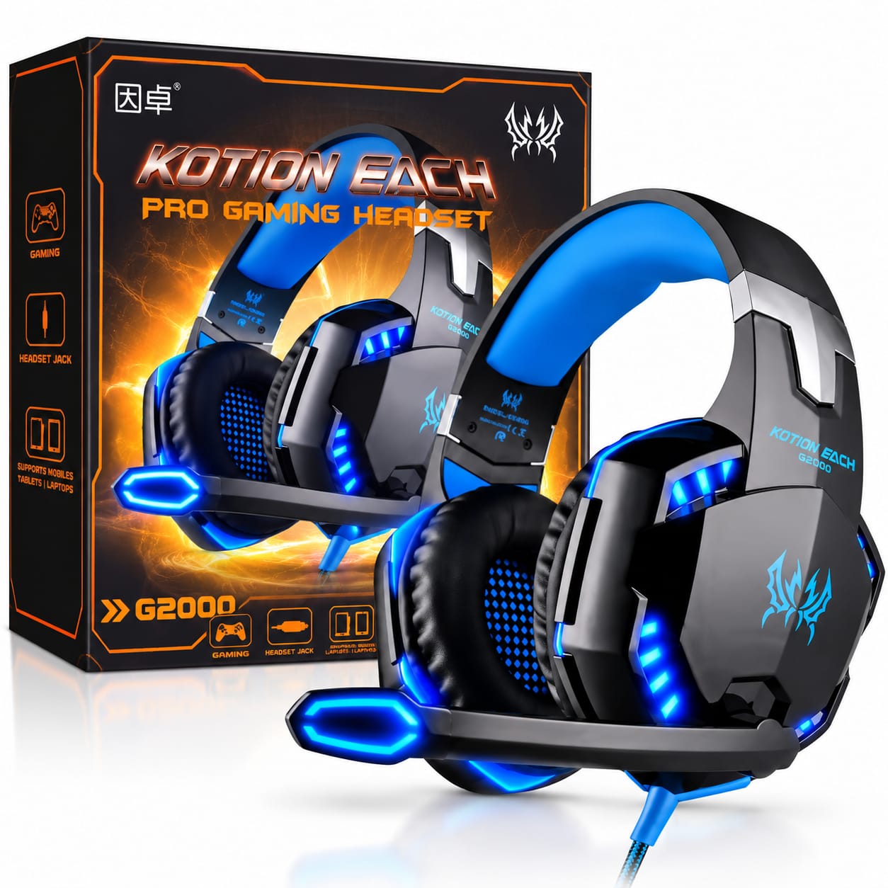 Diadema Gamer Kotion Each G2000 con Micrófono y Luz LED Azul