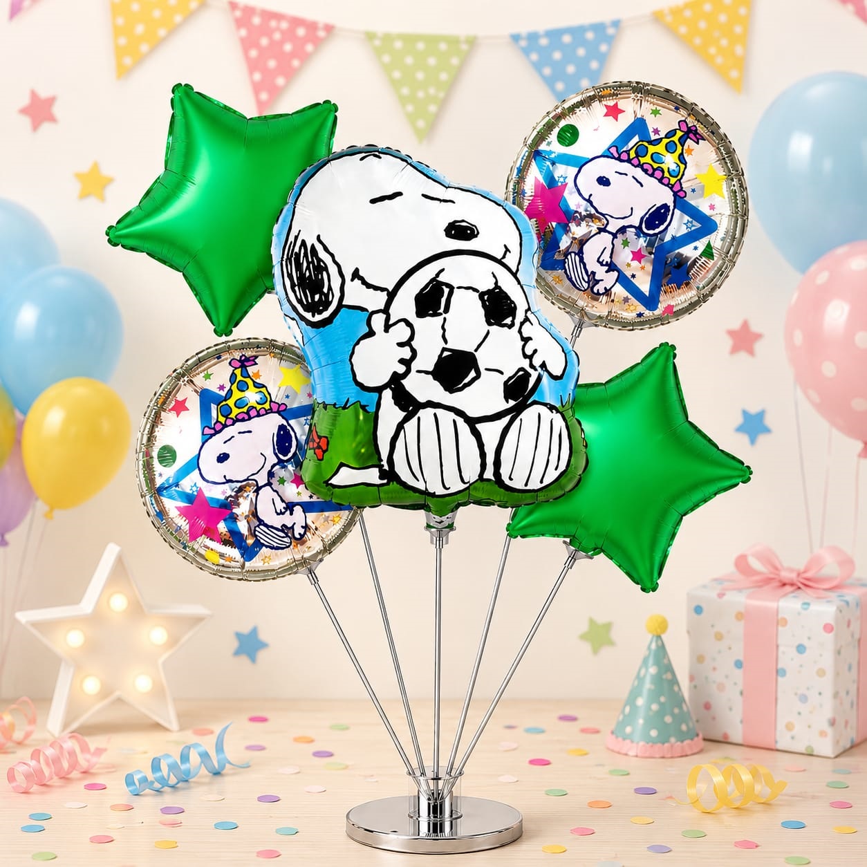 Kit X5 Globos Metalizados Snoopy Futbolero