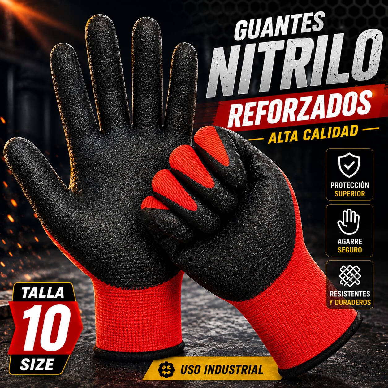 Guantes de Trabajo Reforzados con Nitrilo Talla 10
