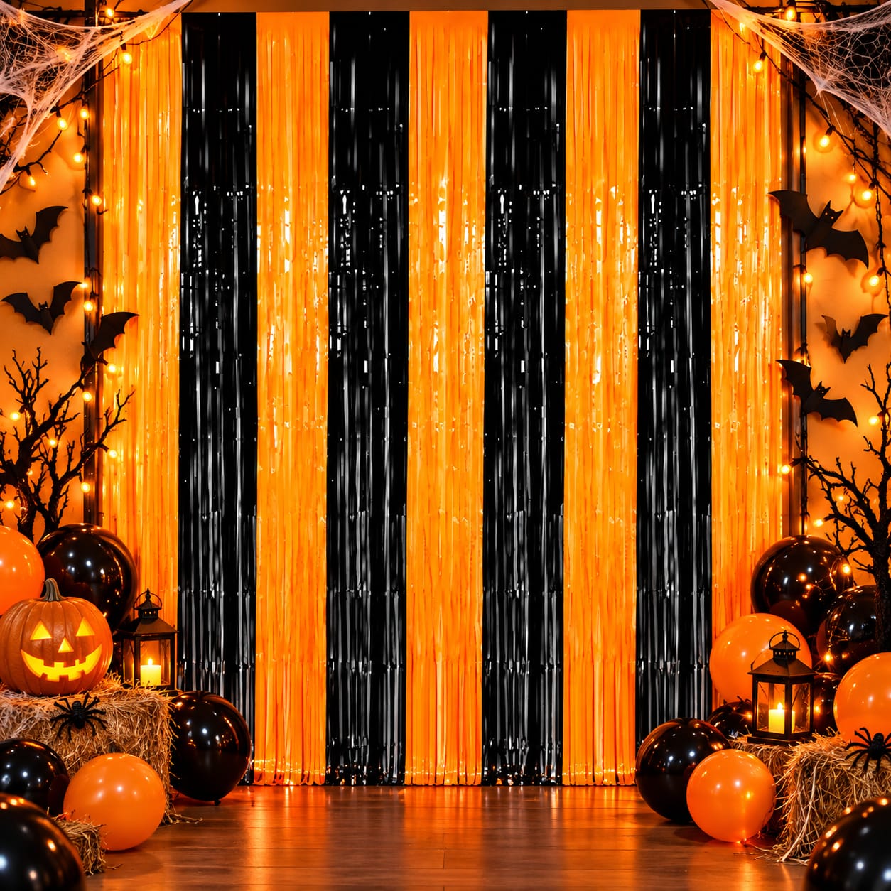 Cortina Flecos Halloween Naranja y Negro X1 Unidad