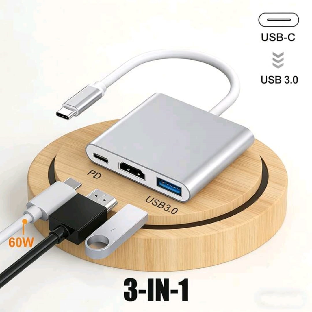 Adaptador Hub USB C 3 en 1 HDMI 4K USB 3.0 PD 60W para Laptop Tablet Celular