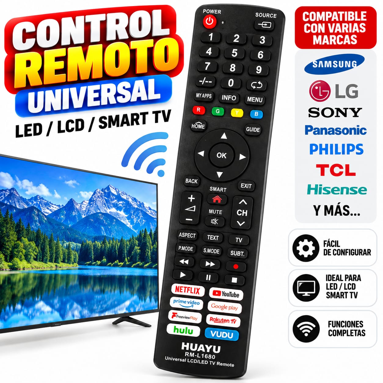 Control Remoto Universal HUAYU RM-L1680 para TV LED LCD Smart TV