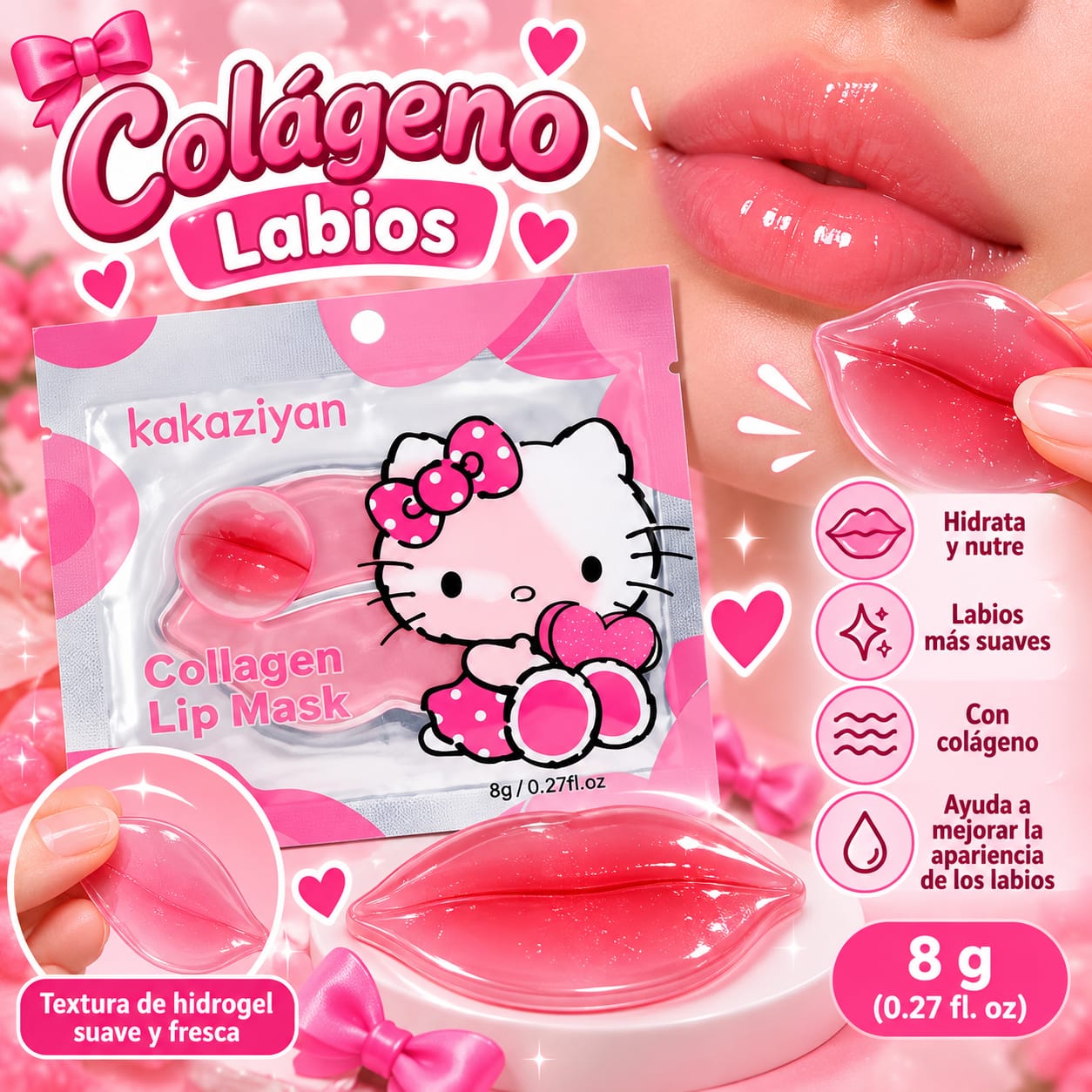 Mascarilla Cosmética de Hidrogel para Labios con Colágeno 8 g