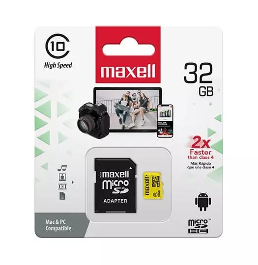 Memoria MicroSD Maxell 32GB Clase 10 con Adaptador SD Alta Velocidad