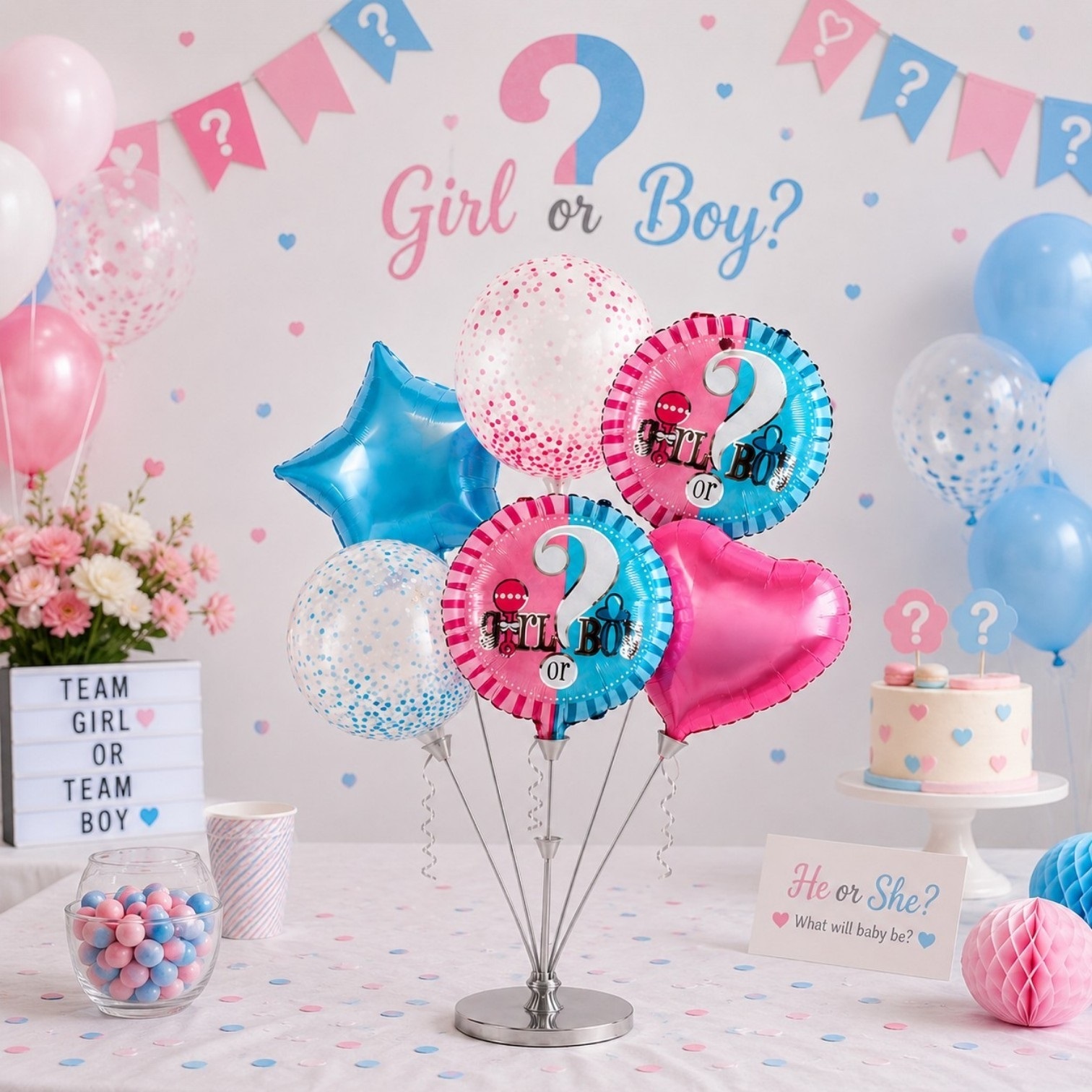 Set de 6 Globos Revelación de Género Girl or Boy Decoración Baby Shower Niño o Niña