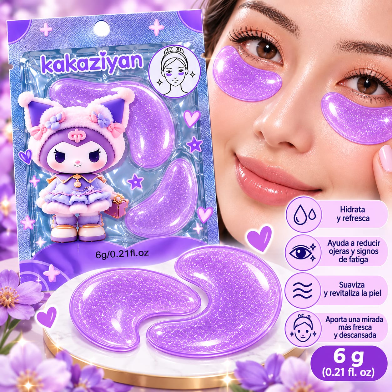Parches Cosméticos de Hidrogel Morados para Contorno de Ojos 6 g