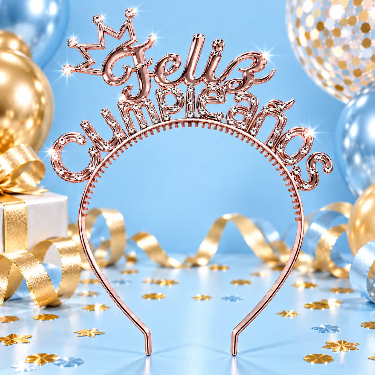 Diadema Feliz Cumpleaños Oro Rosa con Corona