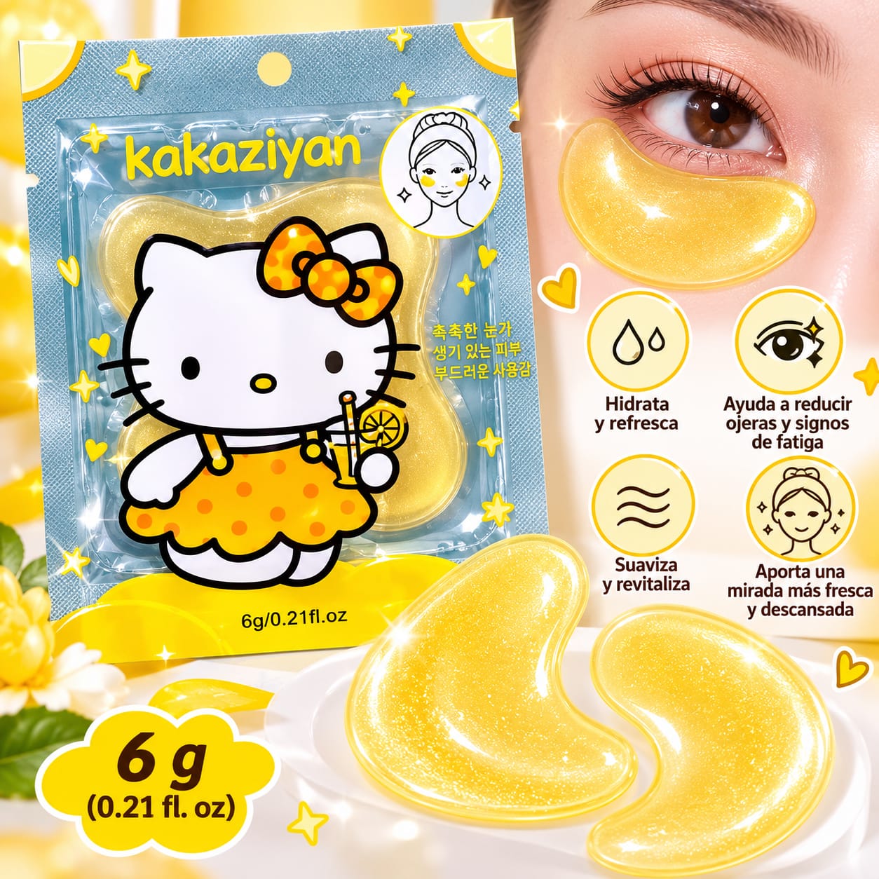 Parches Cosméticos de Hidrogel Amarillos para Contorno de Ojos 6 g