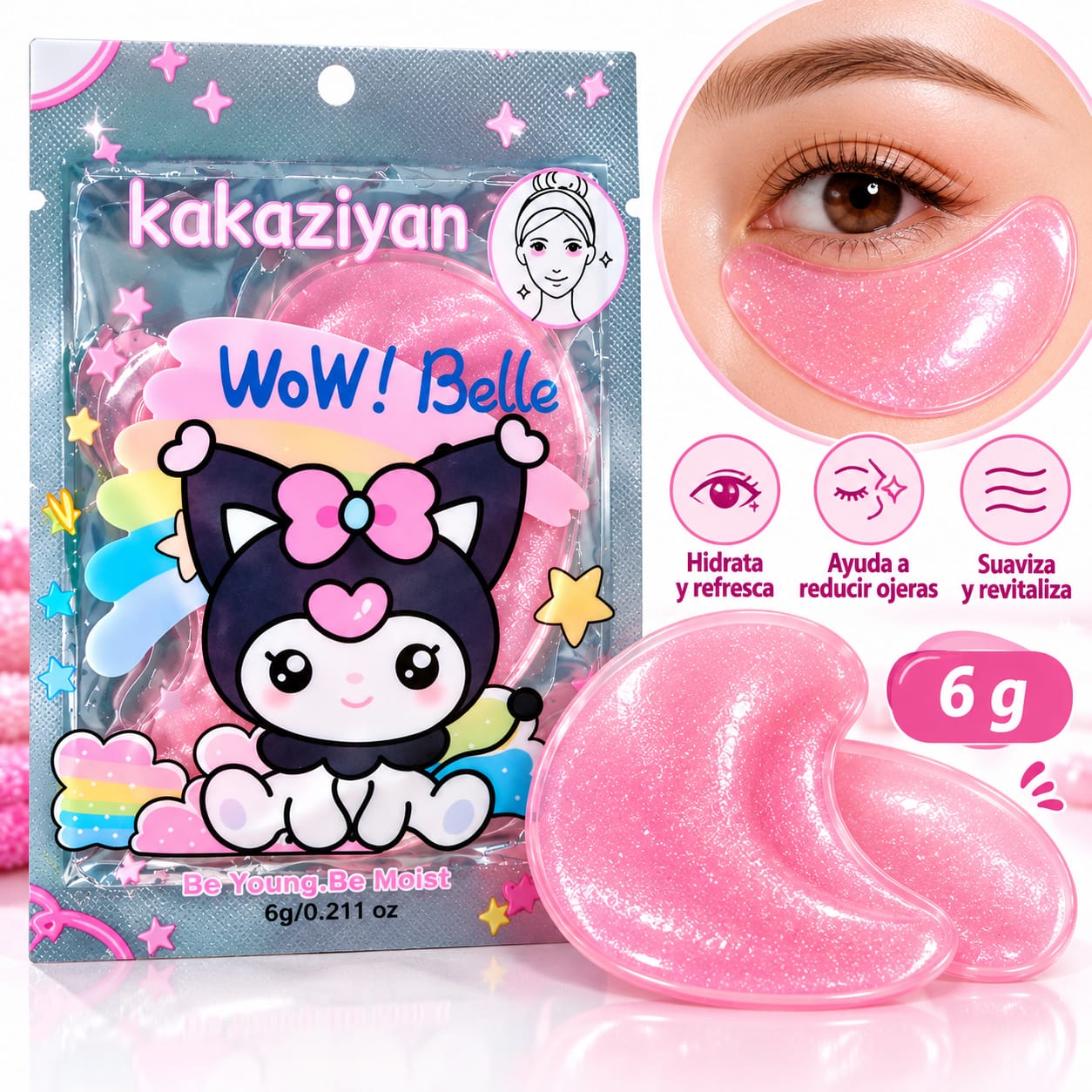 Parches Cosméticos de Hidrogel WOW! Belle para Contorno de Ojos 6 g
