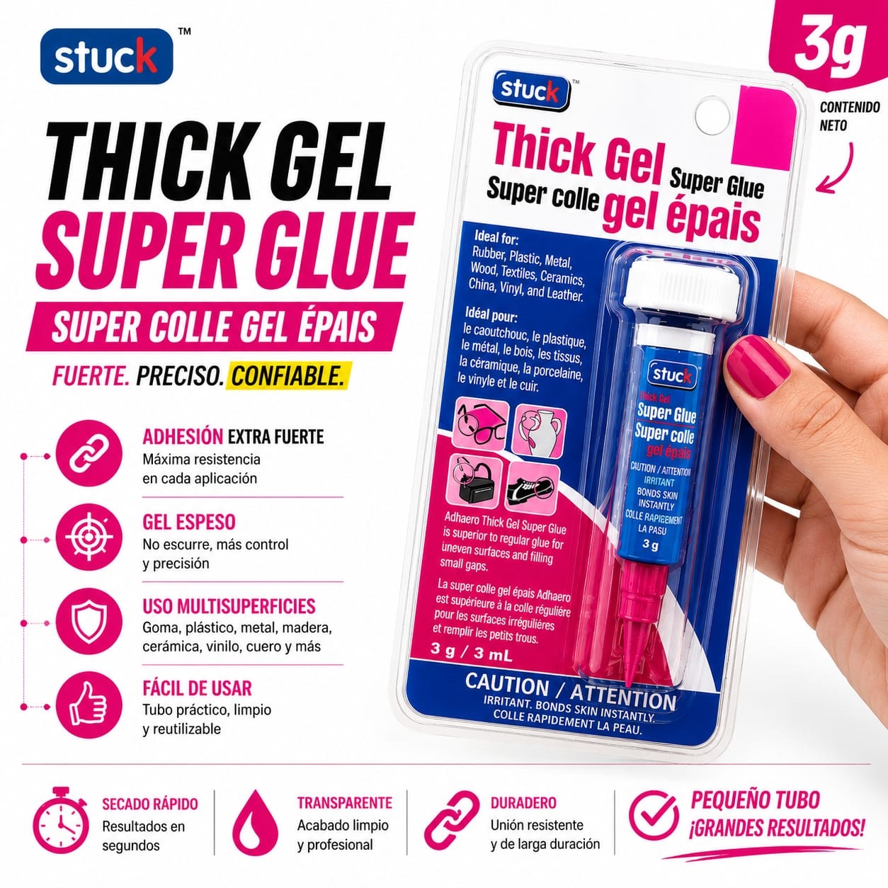 Super Pegamento Gel 3g Adhesivo Fuerte Multiusos Secado Rápido