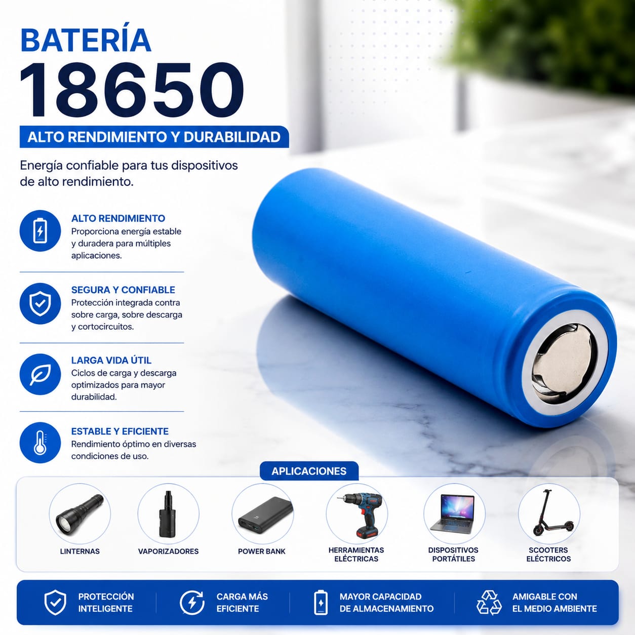 Batería Recargable 18650 Litio 2200mAh 3.7V Alta Duración