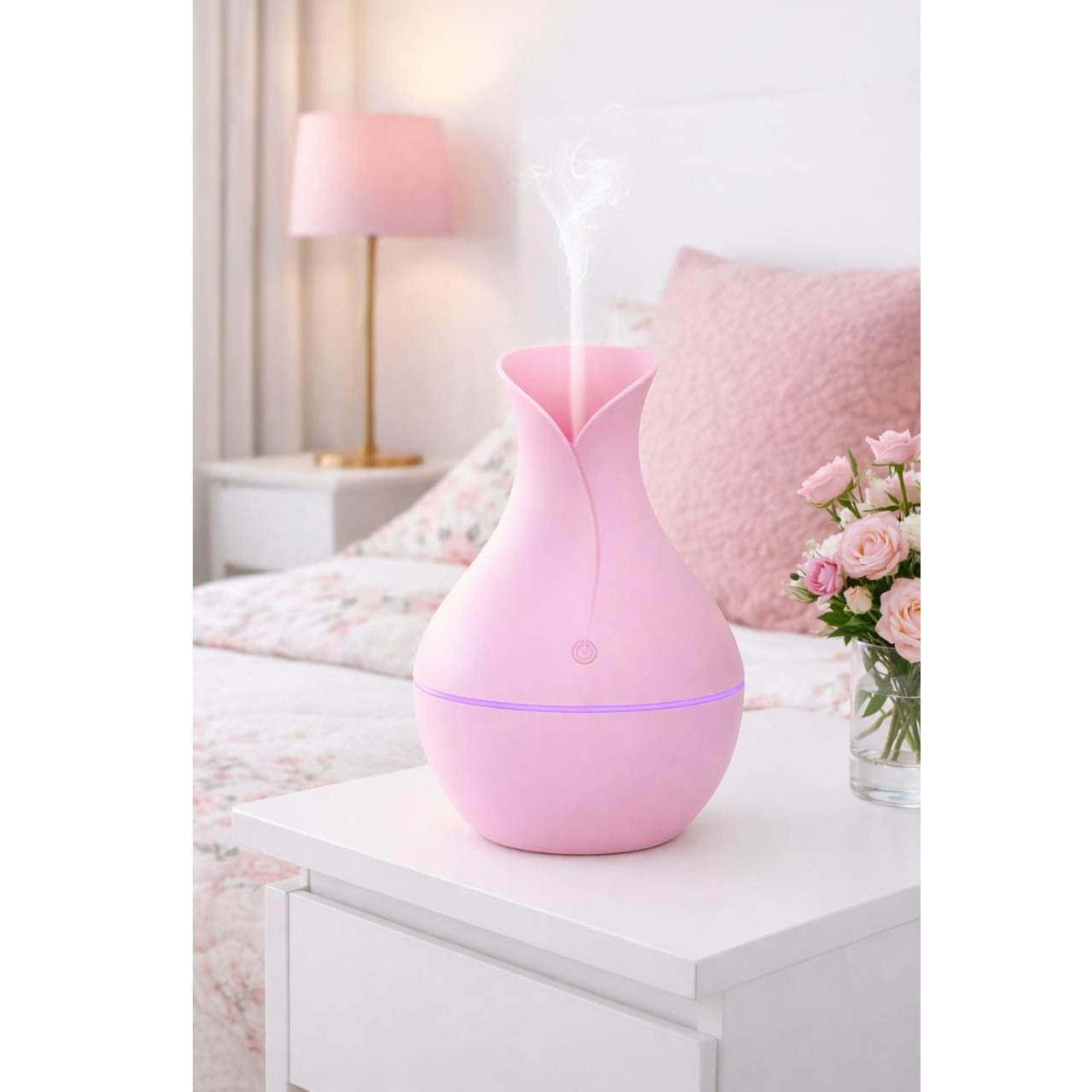 Humidificador Ultrasónico Rosado Claro Tipo Jarrón Incluye 1 Esencia