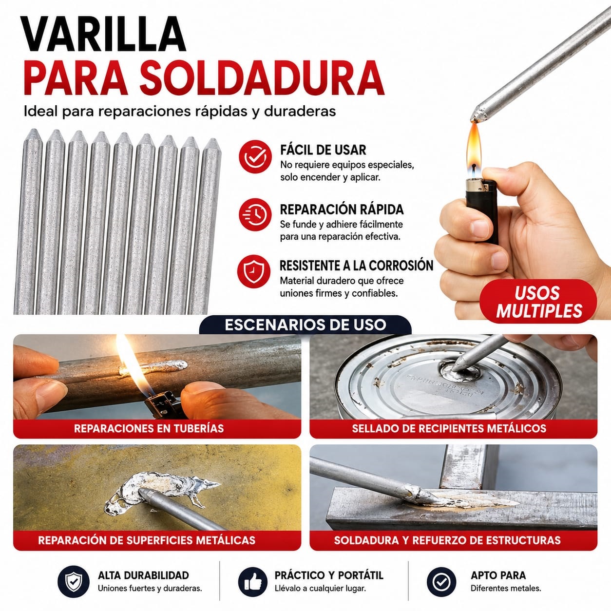 Varillas de Reparación para Metal y Aluminio x3 Unidades 7.7 cm Multifuncionales