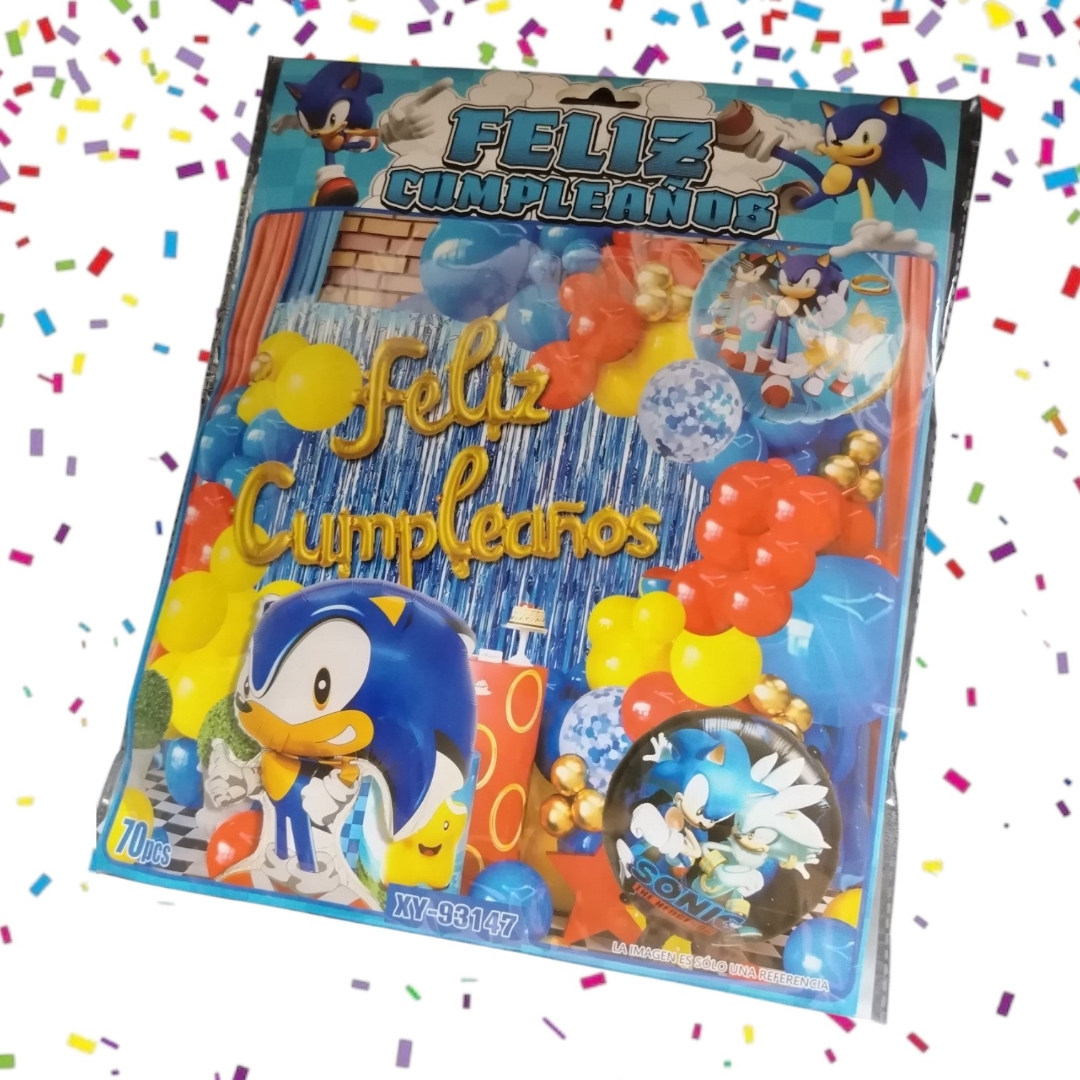 Decoración Cumpleaños Sonic x70 Piezas Globos Fiesta Temática