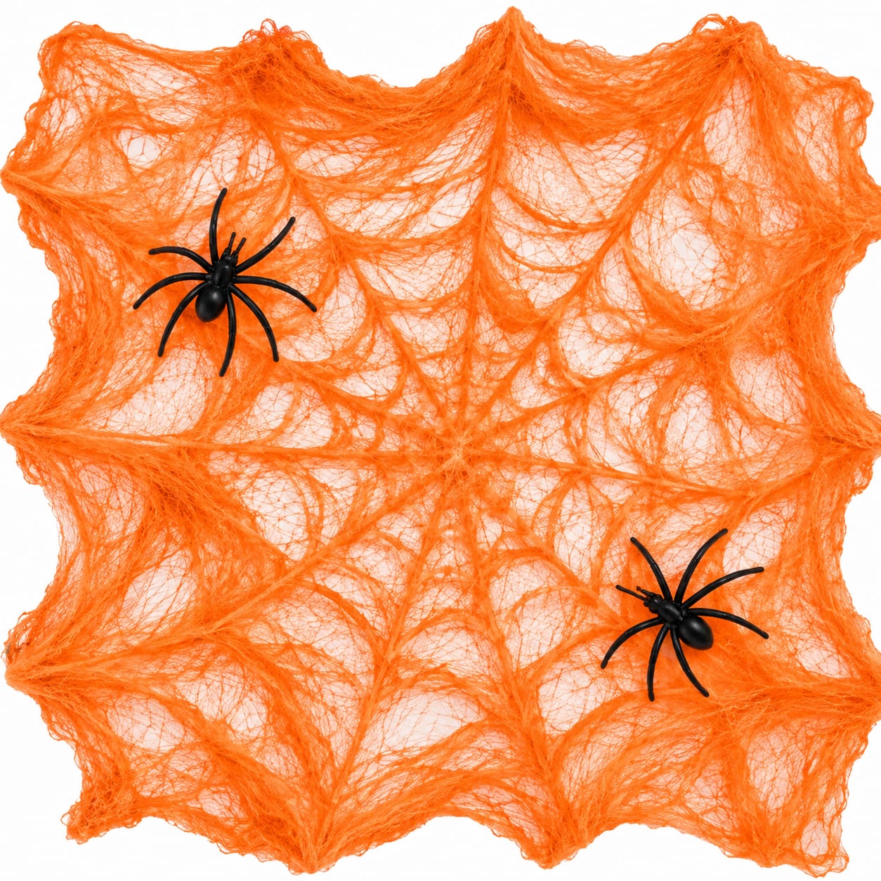 Telaraña Naranja Decorativa Halloween Expandible con 2 Arañitas Negras