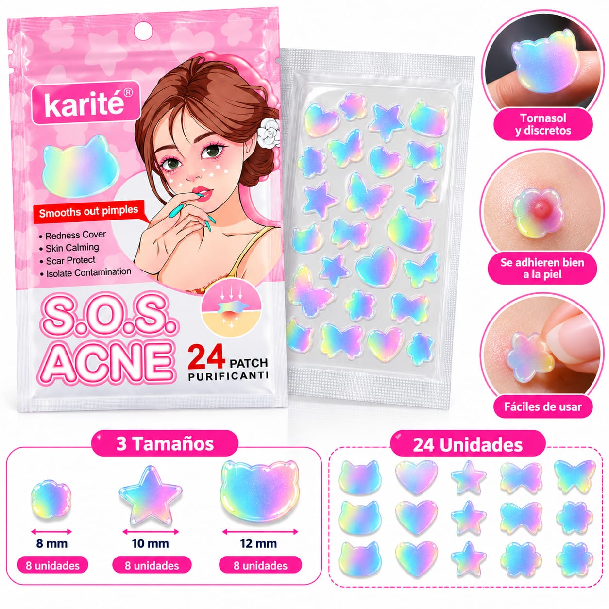 Parches Cosméticos Tornasol para el Rostro 24 Unidades