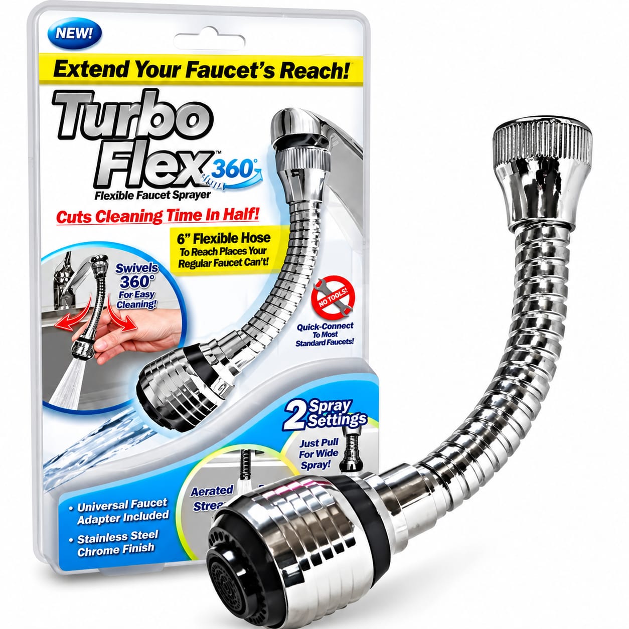 Extensor Flexible para Grifo Turbo Flex 360° con Aireador y Adaptador Universal