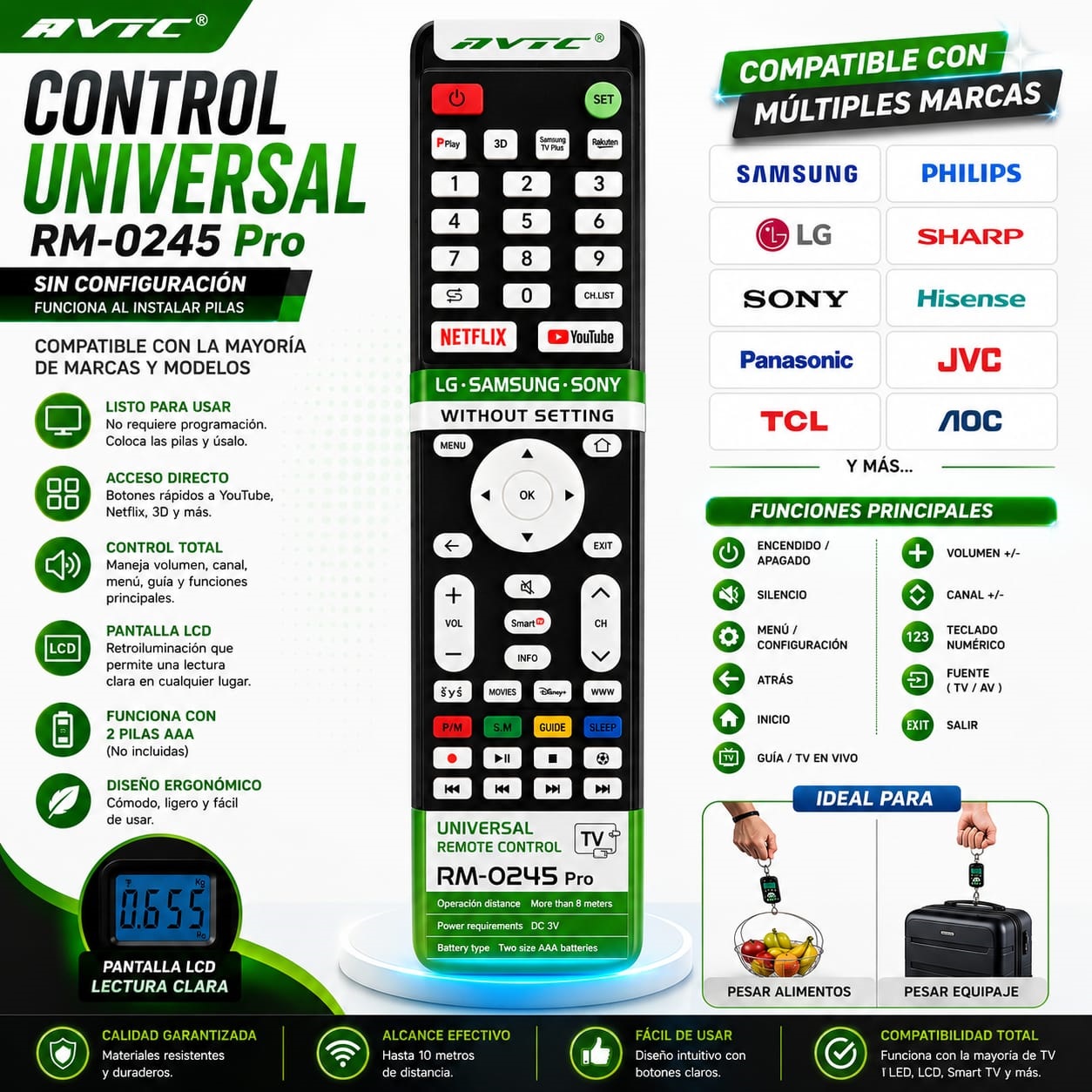 Control Remoto Universal RM-0245 Pro Para Smart TV Samsung LG Sony TCL
