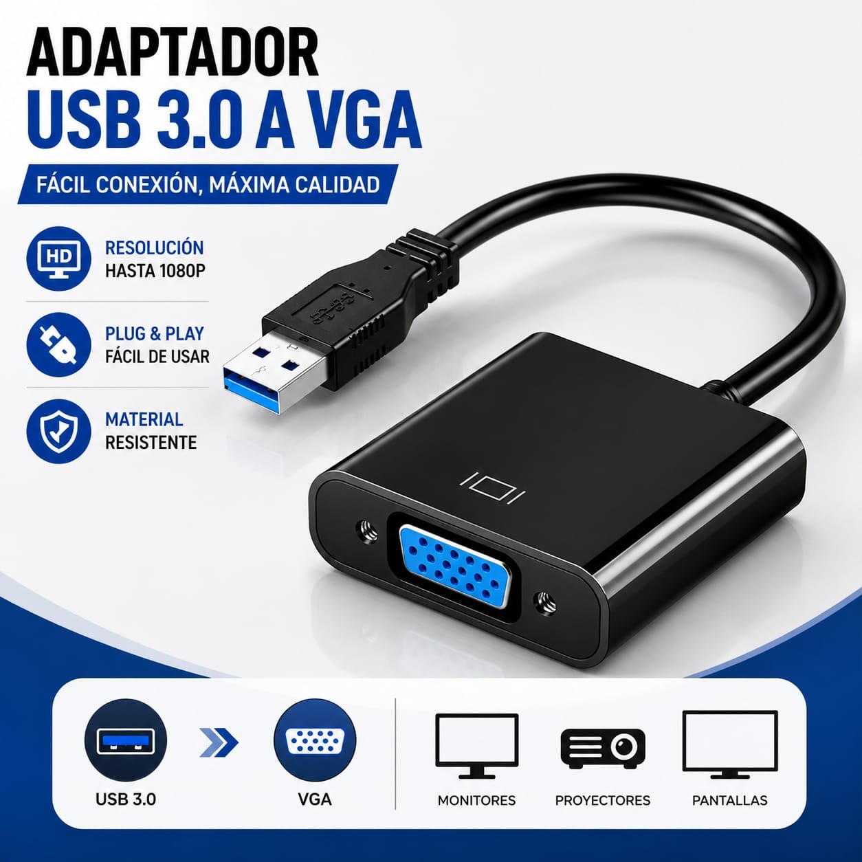 Convertidor USB 3.0 a VGA 1080P Para PC Laptop Monitor Proyector